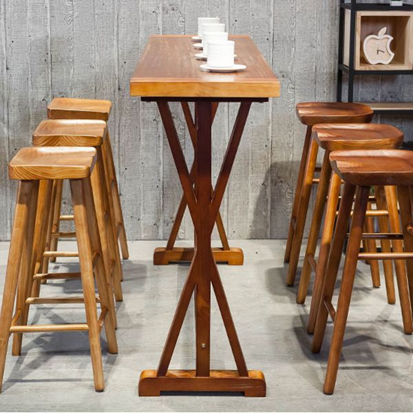 Modern Rectangle Bar Dining Table Wood Trestle Bar Height Cocktail Table 42-Inch Top Clearhalo 'Bar Furniture' 'Bar Tables' 'bar_tables' 'furn' 'furn_bar_tables' 'Furniture' 'furniture_bar_tables' 'Kitchen & Dining Furniture' 1200x1200_c5252368-3d7f-4a56-a87f-dda9bac92394
