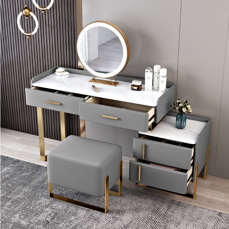 Tavolo da toeletta in legno in legno in legno massiccio grigio top di pietra con 4 cassetti