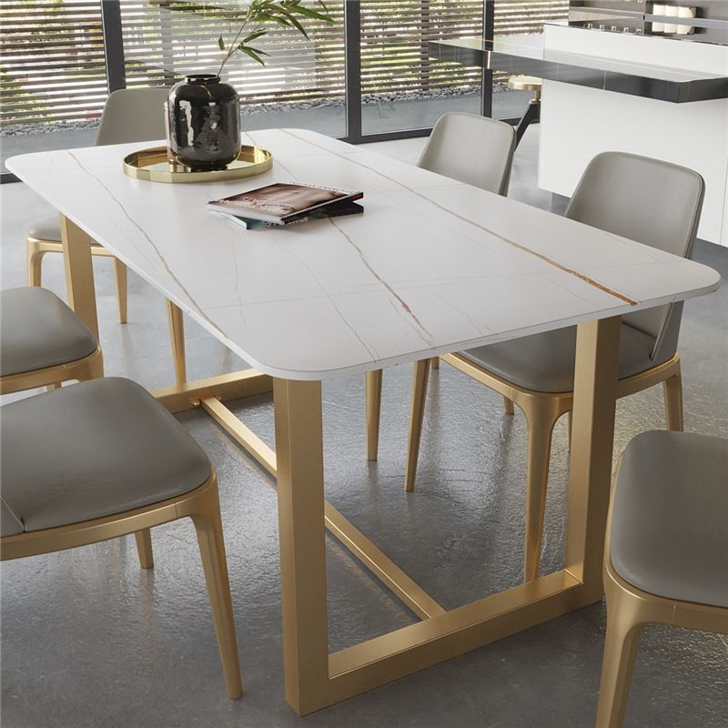 Traditional Luxury White in Marble Counter Rectangle Dining Table for Kitchen Clearhalo 'Dining Tables & Seating' 'Dining Tables' 'dining_table' 'furn' 'furn_dining_table' 'Furniture' 'Kitchen & Dining Furniture' 1200x1200_c52881fe-6d72-4c01-8413-7c80e09e2863