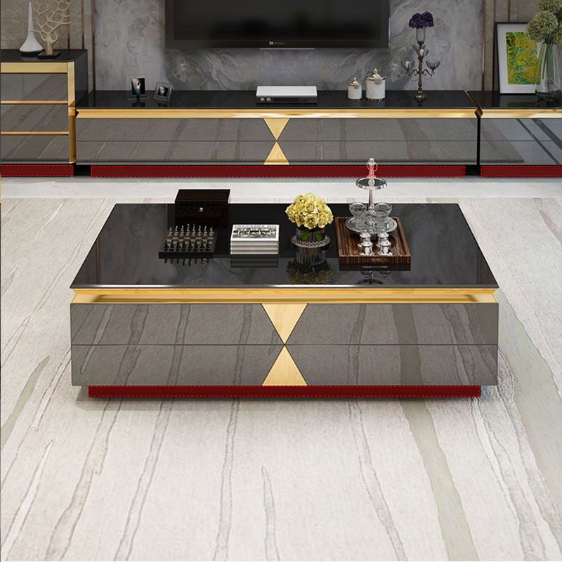 15.75 "H TV Style Glam Style Console TV de stockage fermé en noir avec 2 tiroirs