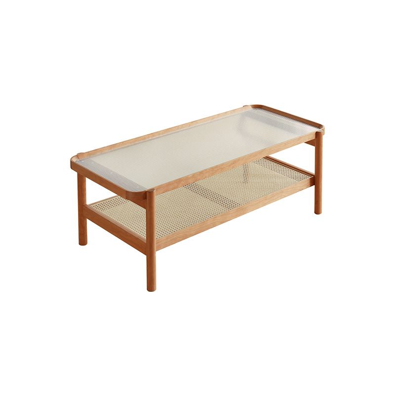 Mesa de esquina de la sala de estar de doble nivel de madera maciza rectangular con mesa de estante