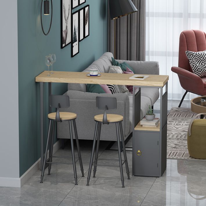 Tavolo da bar rettangolo superiore in legno di pino tavolo da pub industriale con doppio piedistallo