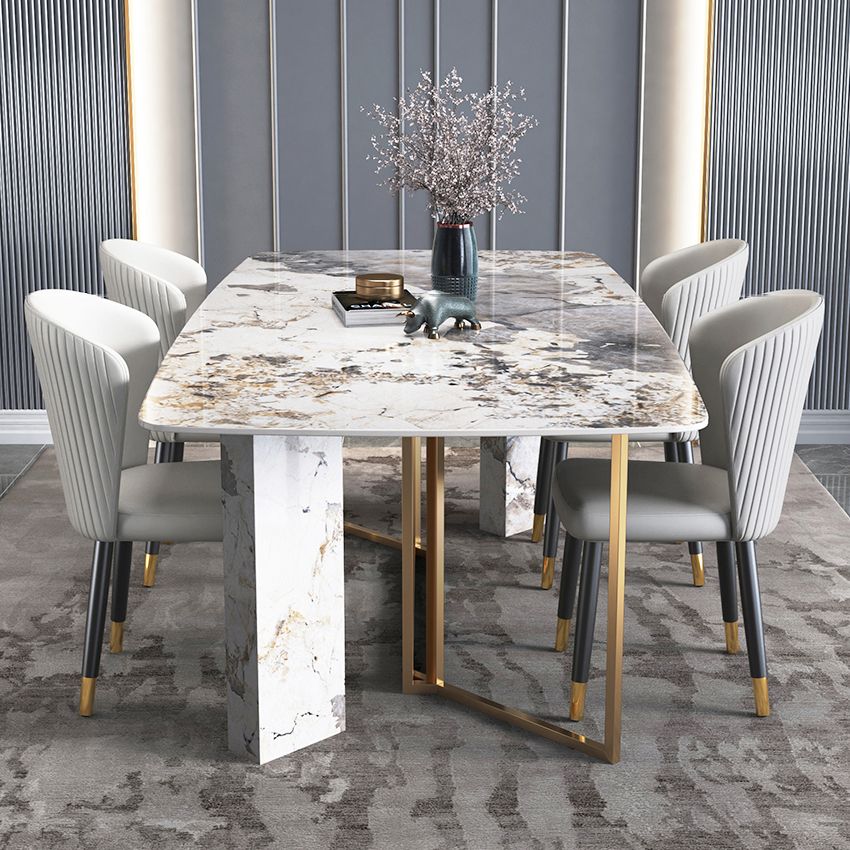 Minimalist Gray Sintered Stone Dining Table Rectangle Standard Dining Table with Sled Base Clearhalo ' dining_table' 'Dining Tables & Seating' 'Dining Tables' 'furn' 'furn_dining_table' 'Furniture' 'furniture_dining_table' 'Kitchen & Dining Furniture' 'kitchen&dining_furn' 'kitchen' 'kitchen_dining_table' 1200x1200_c5322e2c-f71b-46c3-a5f5-aad6d3d30b11