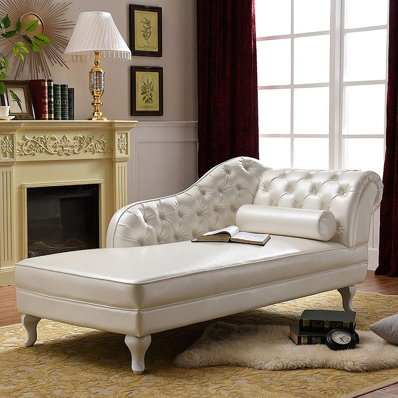 Traditional Chaise Lounge Genuine Leather Floor Chair with Recessed Arms