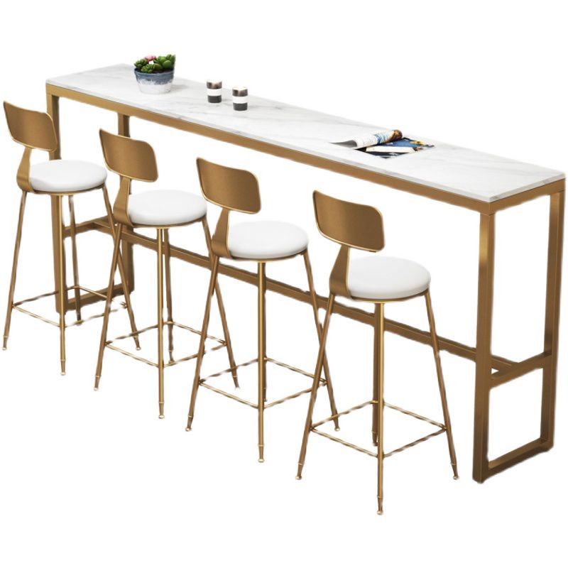 Stone Bar Dining Table Glam Rectangle Bar Table with Trestle Pedestal for Milk Tea Shop Clearhalo 'Bar Furniture' 'Bar Tables' 'bar_tables' 'furn' 'furn_bar_tables' 'Furniture' 'furniture_bar_tables' 'Kitchen & Dining Furniture' 1200x1200_c53a6993-1460-42ff-945a-d05be35fe042