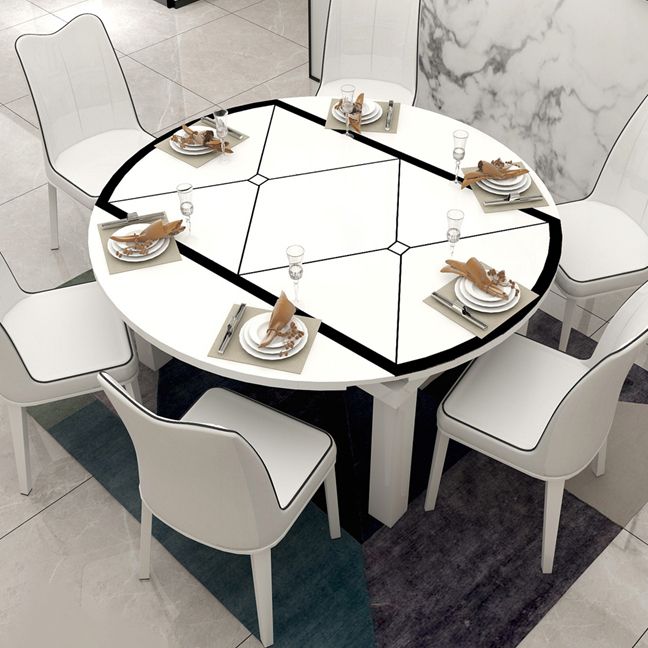 Modern Extendable Round Glass Top Dining Table with Solid Wood Legs Clearhalo 'Dining Tables & Seating' 'Dining Tables' 'dining_table' 'furn' 'furn_dining_table' 'Furniture' 'Kitchen & Dining Furniture' 1200x1200_c53d6af9-1774-470c-aaa7-eda58fa885fc