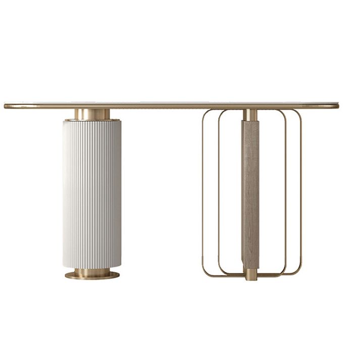 Modern Oval Console Table Stone Console Sofa Table in White for Home