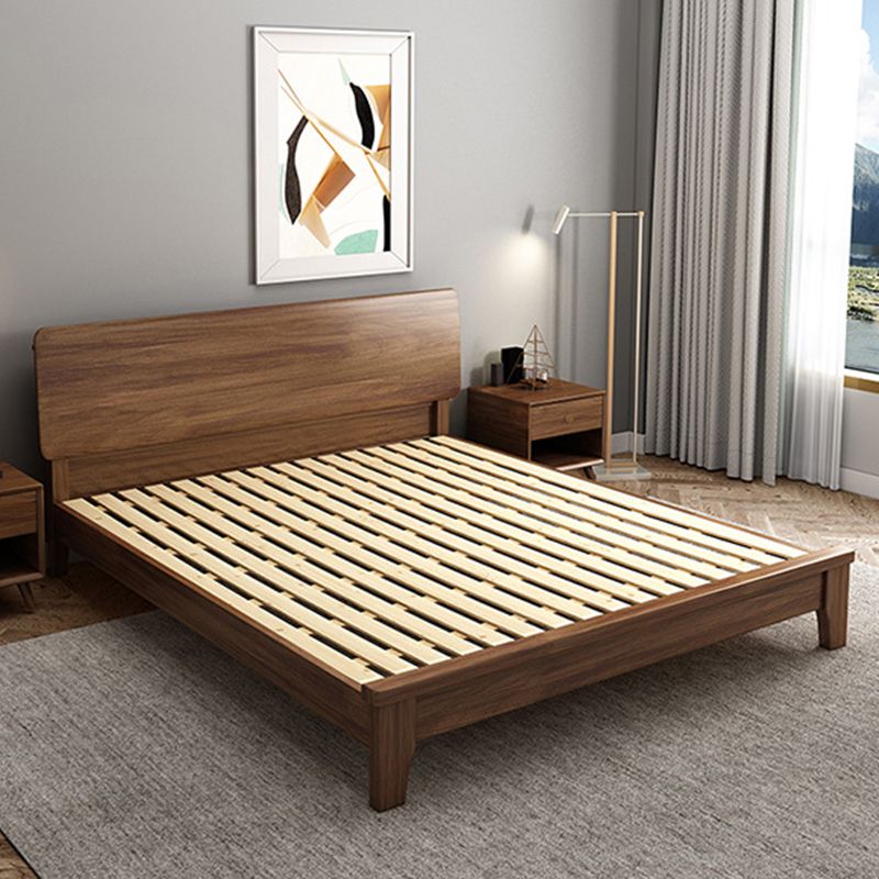 Mid-Century Modern Panel Bed with Brown Penal Headboard and Wooden Legs