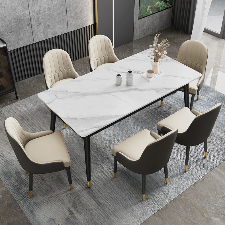 Contemporary Fixed Faux Marble Dining Room Table with 4 Black Metallic Legs Kitchen Dining Set Clearhalo 'Dining Room Sets' 'Dining Tables & Seating' 'dining_room_set' 'furn' 'furn_dining_room_set' 'Furniture' 'furniture_dining_room_set' 'Kitchen & Dining Furniture' 'kitchen&dining_furn' 'kitchen' 1200x1200_c54330ee-5539-4906-a97f-5b601de6fd2e