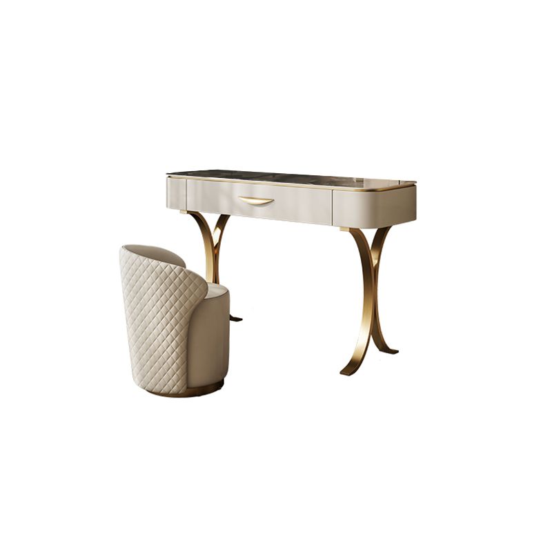 Glam Massivholz Waschtisch und Stuhl -Set -Schiefer -Top -Make -up -Zähler