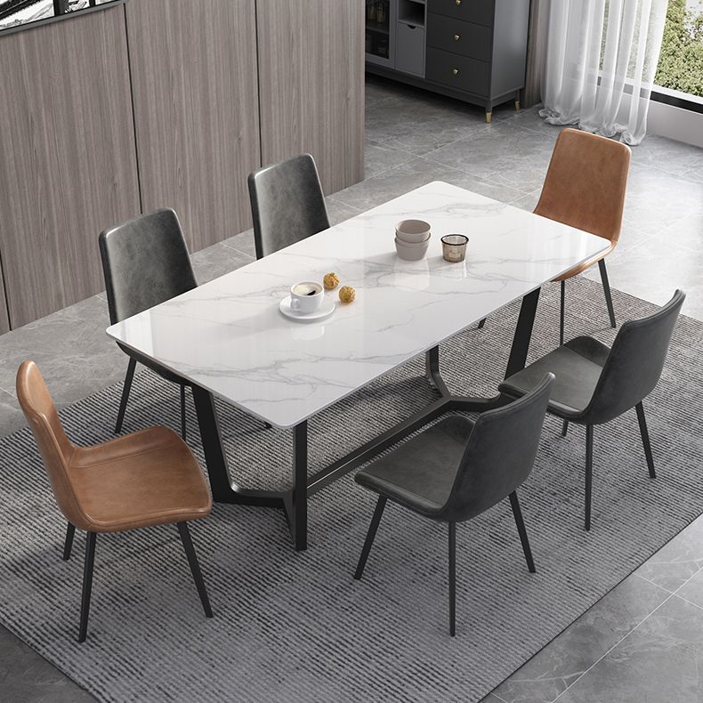 Juego de mesa de comedor blanca rectangular, mesa de comedor y sillas modernas de piedra sinterizada, 1/4/5/7 Uds.