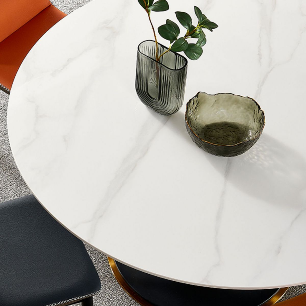 モダンスタイルの焼結石ダイニングラウンドテーブルセット1/3/4/5/7ピースダイニングセット