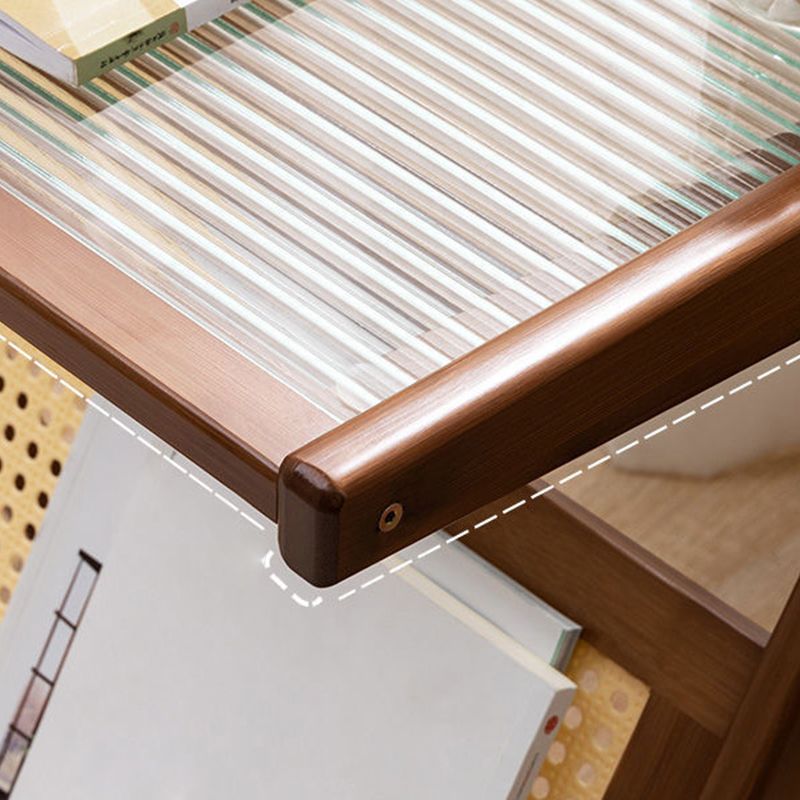 Rectangular Glass Top Side Table Natural/Brown 22.04" Tall End Table