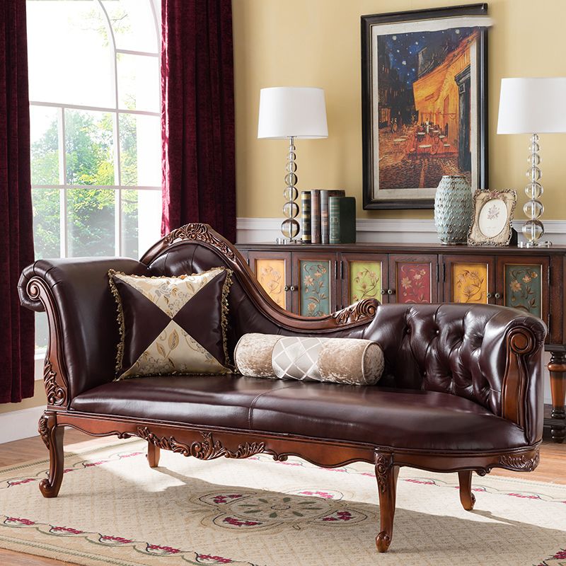 Traditional Dark Brown Genuine Leather Chaise Rolled Arms Tufted Accent Chair Clearhalo 'Chairs & Seating' 'Chaise Lounge' 'chaise_lounge' 'furn' 'furn_chaise_lounge' 'Furniture' 'Living Room Furniture' 1200x1200_c54b7c16-c084-48dd-8a44-691c5200f2cd
