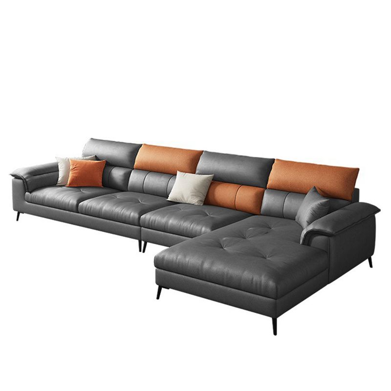 137.8" W x 70.87" D x 35.43" H Faux Leather Sofa & Chaise Modern Sewn Pillow Back Sofa Clearhalo 'furn' 'furn_sectionals' 'Furniture' 'Living Room Furniture' 'Sectionals' 1200x1200_c54d03e1-2359-4a00-a0bb-472295551452