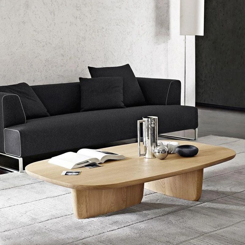 Table basse scandinave en bois massif avec 2 pieds et plateau rectangulaire