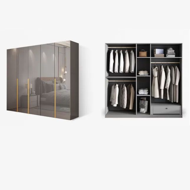 Contemporary Style Wood Wardrobe Gray Colour 1-Drawer Wardrobe Closet for Home Clearhalo 'Armoires & Wardrobes' 'armoires_wardrobes' 'Bedroom Furniture' 'furn' 'furn_armoires_wardrobes' 'Furniture' 1200x1200_c54f124e-7e3d-455e-8ca5-fbe79f68202a