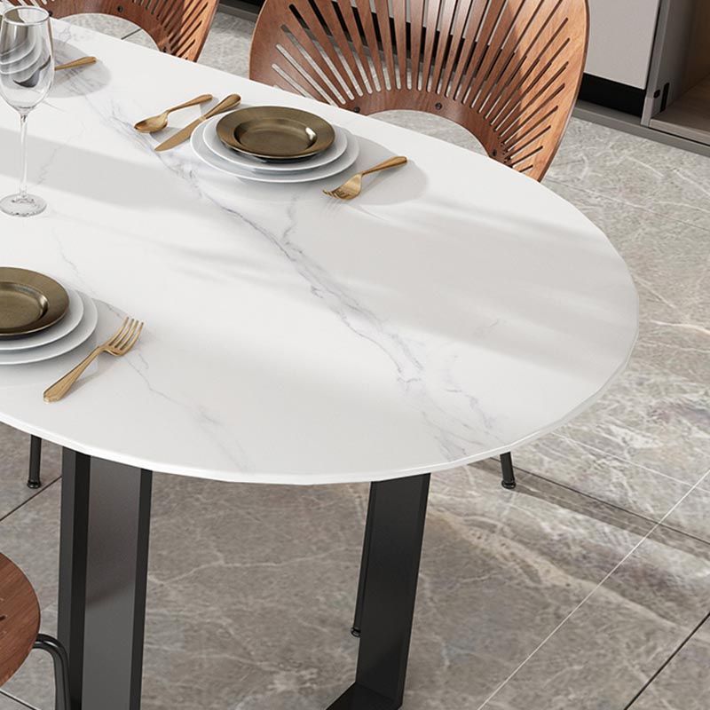 Modern White Stone Top Dinette Table Black Base Dining Table for Living Room Clearhalo 'Dining Tables & Seating' 'Dining Tables' 'dining_table' 'furn' 'furn_dining_table' 'Furniture' 'furniture_dining_table' 'Kitchen & Dining Furniture' 1200x1200_c54fa9cc-65a7-498c-bc46-e1b19799faf3