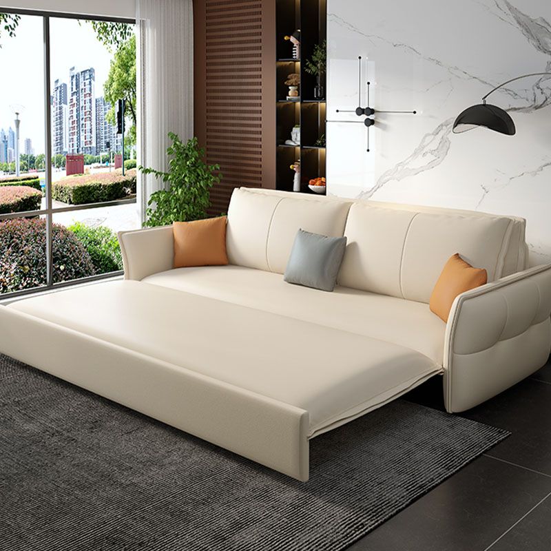 White Sofa Bed Faux Leather Square Arm Standard Bed Settee with Storage Clearhalo 'furn' 'furn_sofas' 'Furniture' 'furniture_sofas' 'kitchen' 'kitchen_sofas' 'Living Room Furniture' 'Sofa' 'sofas' 1200x1200_c54fc790-cedf-4a88-8c53-70175728318c