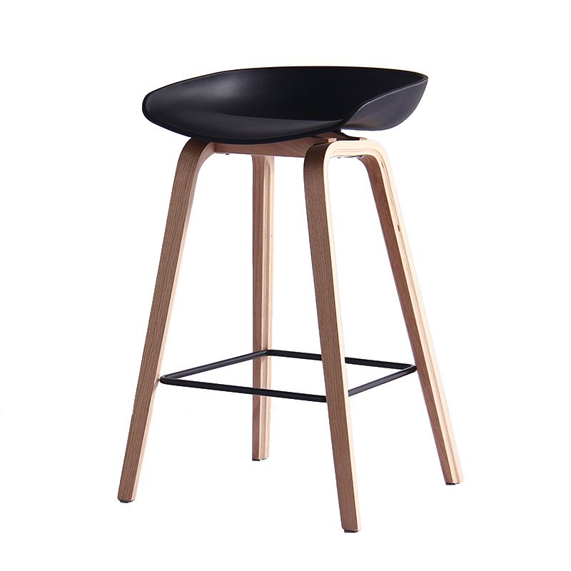 Contemporary Bar Stool Plastic Counter Bar Stool with Wooden Legs