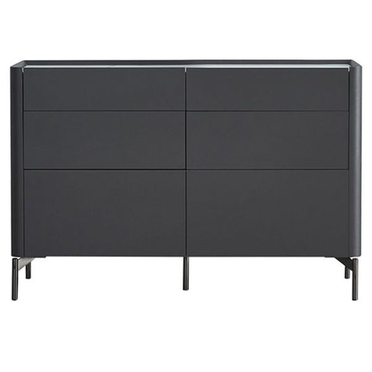 Server da pranzo in pietra grigia e buffet in legno con cassetti