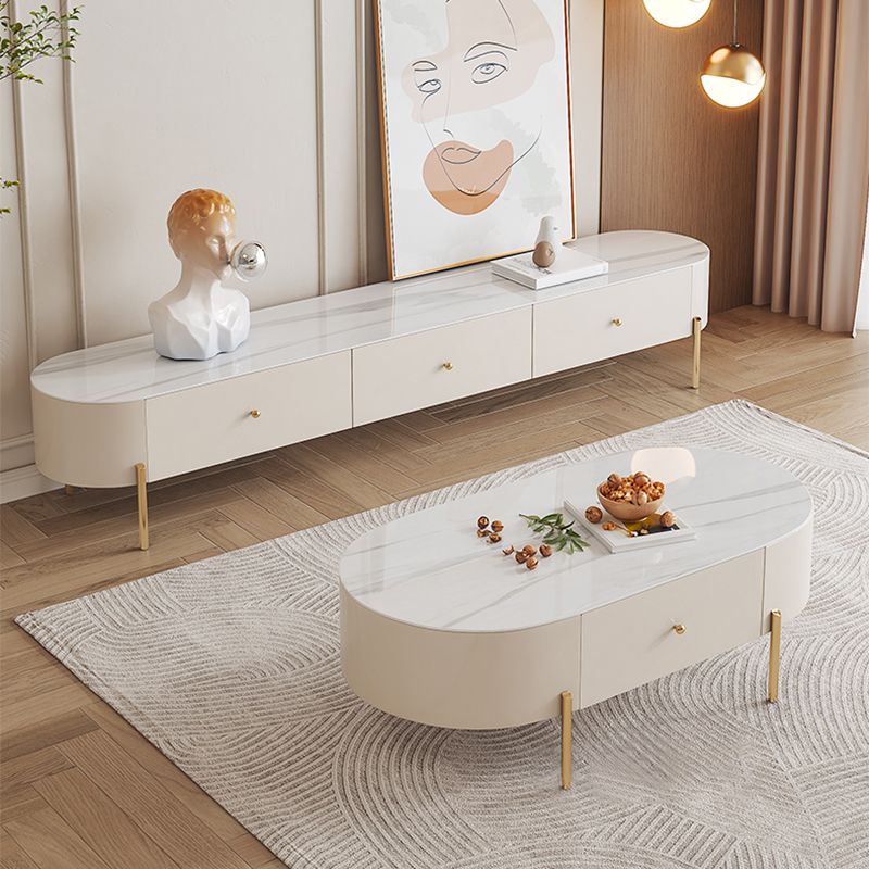 2 Legs Single Coffee Table Glam Oval Coffee Table with Drawer Clearhalo 'Coffee & Accent Tables' 'Coffee Tables' 'coffee_tables' 'furn' 'furn_coffee_tables' 'Furniture' 'Living Room Furniture' 1200x1200_c552c208-add6-4b97-8eb6-55ea579d5f20