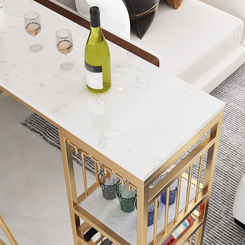 Glam White Marble Bar Table with Rectangle Table Top Gold Sled Table - 42" H Clearhalo 'Bar Furniture' 'Bar Tables' 'bar_tables' 'furn' 'furn_bar_tables' 'Furniture' 'furniture_bar_tables' 'Kitchen & Dining Furniture' 1200x1200_c553162f-a9ea-4974-a609-c607f0285f42