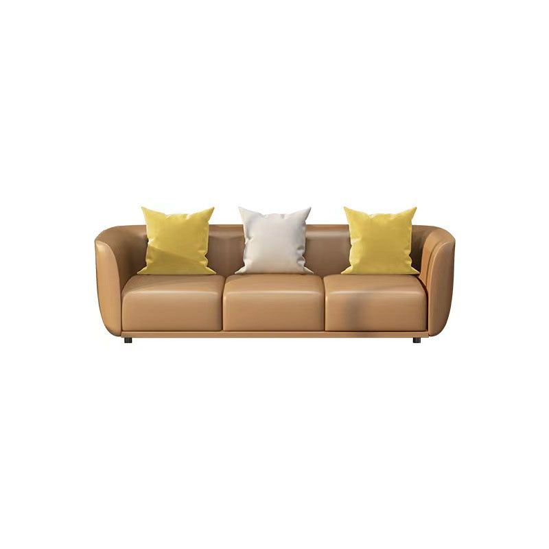 Modern Standard Leather Sofa Stationary Flared Arm Sofa for Living Room