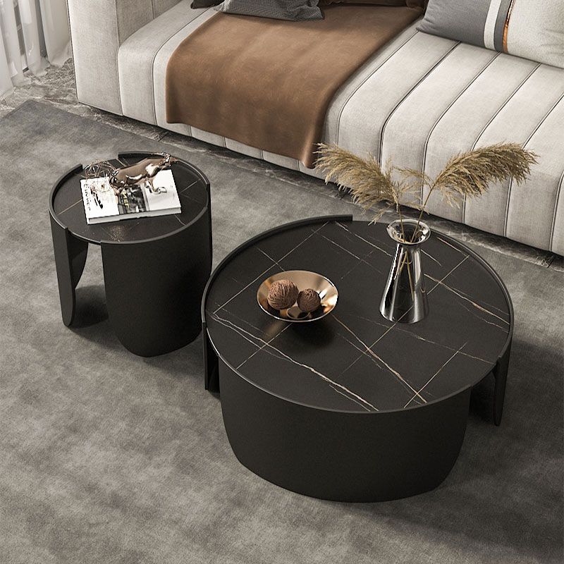 Slate Top Coffee Cocktail Table Tray Top Round Abstract Coffee or End Table