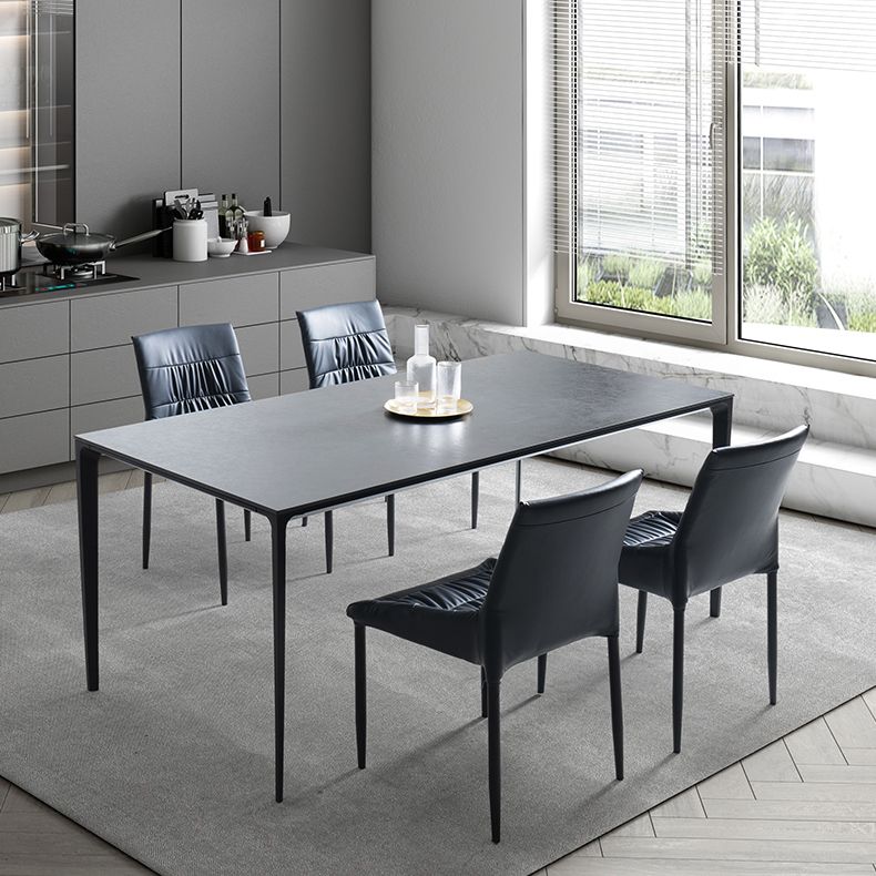 Grey Sintered Stone Top Dining Table Rectangle Table with Metal Base and 4 Legs Clearhalo ' dining_table' 'Dining Tables & Seating' 'Dining Tables' 'Furniture' 'furniture_dining_table' 'Kitchen & Dining Furniture' 'kitchen&dining_furn' 'kitchen' 'kitchen_dining_table' 1200x1200_c55c3158-1e49-4c7e-b9c3-1689f15e50ef