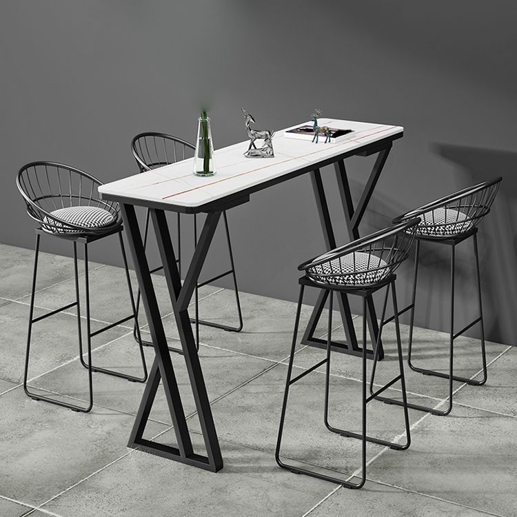 Tavolo da bar rettangolare in pietra sinterizzato tavolo da barra industriale con doppio piedistallo