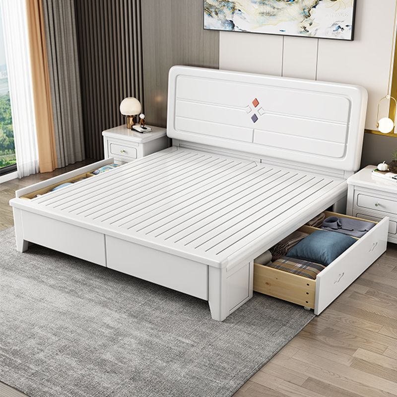 White Contemporary Panel Bed Solid Wood Bed Frame, 44.5" Tall Clearhalo 'Bedroom Furniture' 'Beds' 'furn' 'furn_beds' 'Furniture' 1200x1200_c55e262c-3af9-4e66-ba66-daab7586d69f