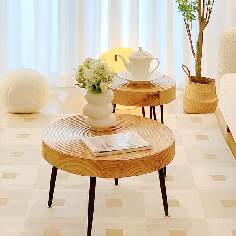 Scandinavian Round Solid Wood Coffee Table Metal 3 Legs/4 Legs Cocktail Table