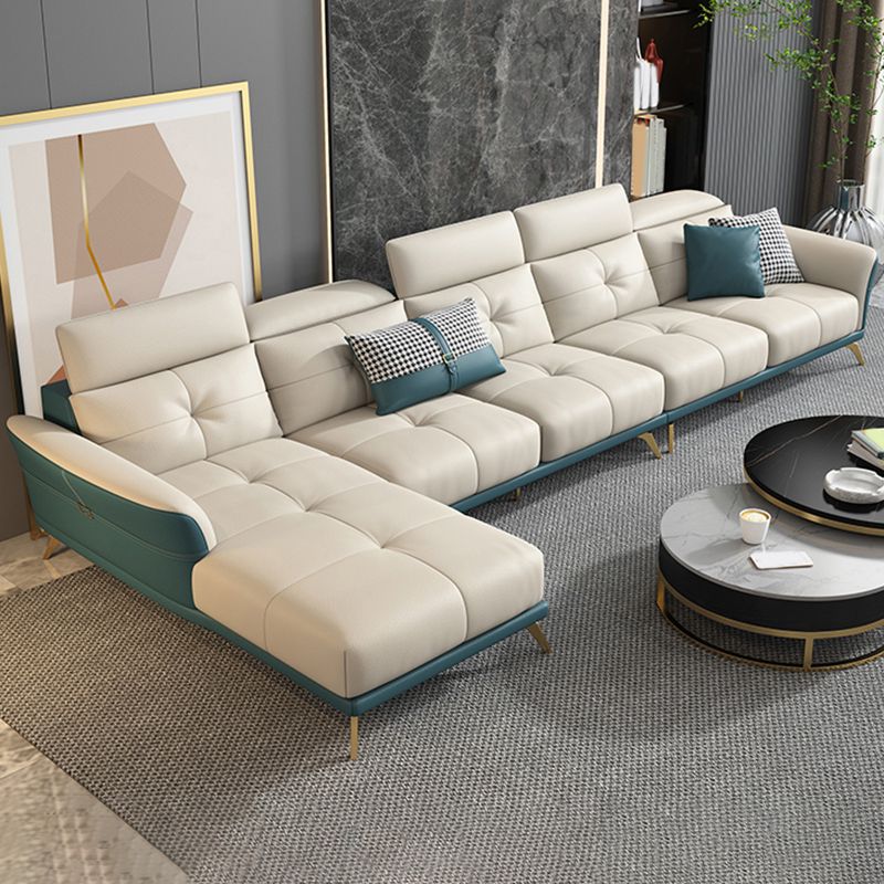 Sofa sectionnel du bras de smoking 35.43 "Haut-cuir authentique en cuir tufté canapé à dos fendu