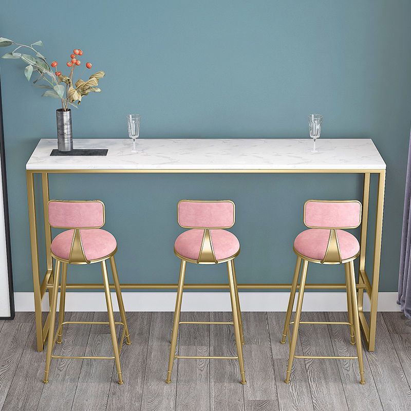 White Rectangular Bar Height Table Glam Style Bistro Bar Table with Gold Base Clearhalo 'Bar Furniture' 'Bar Tables' 'bar_tables' 'furn' 'furn_bar_tables' 'Furniture' 'Kitchen & Dining Furniture' 1200x1200_c5623375-c549-4d68-a608-9f730685d02d