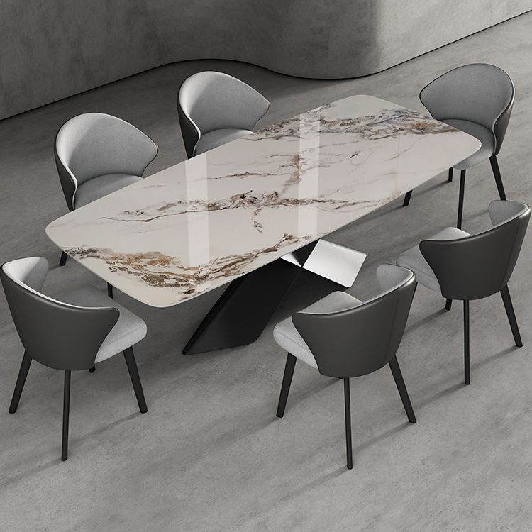 Modern Sintered Stone Rectangle Dining Set Standard Height Black Legs Home Dining Set Clearhalo 'Dining Room Sets' 'Dining Tables & Seating' 'dining_room_set' 'furn' 'furn_dining_room_set' 'Furniture' 'furniture_dining_room_set' 'Kitchen & Dining Furniture' 'kitchen&dining_furn' 'kitchen' 1200x1200_c563aaeb-8ddf-4c97-b2e5-07214262faf1