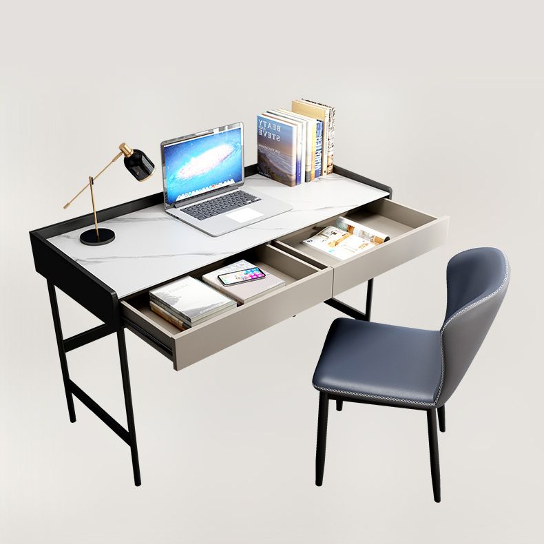 2 laden Office Desk Stone rechthoekig schrijfbureau met ijzeren benen