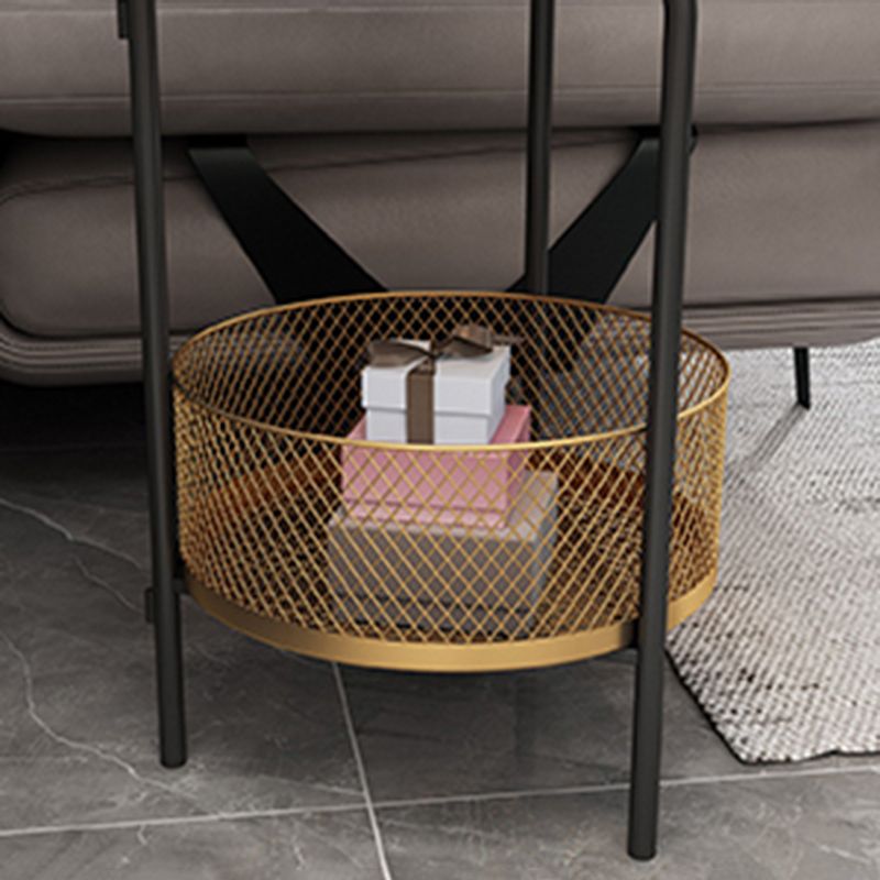 23.6" Tall Modern Round Glass Top Side Table Iron 3 Legs End Table with Storage