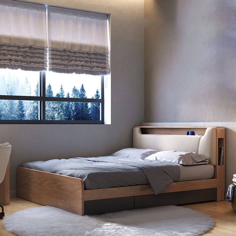 Cama de cabecera tapizada de madera de cama estándar contemporánea