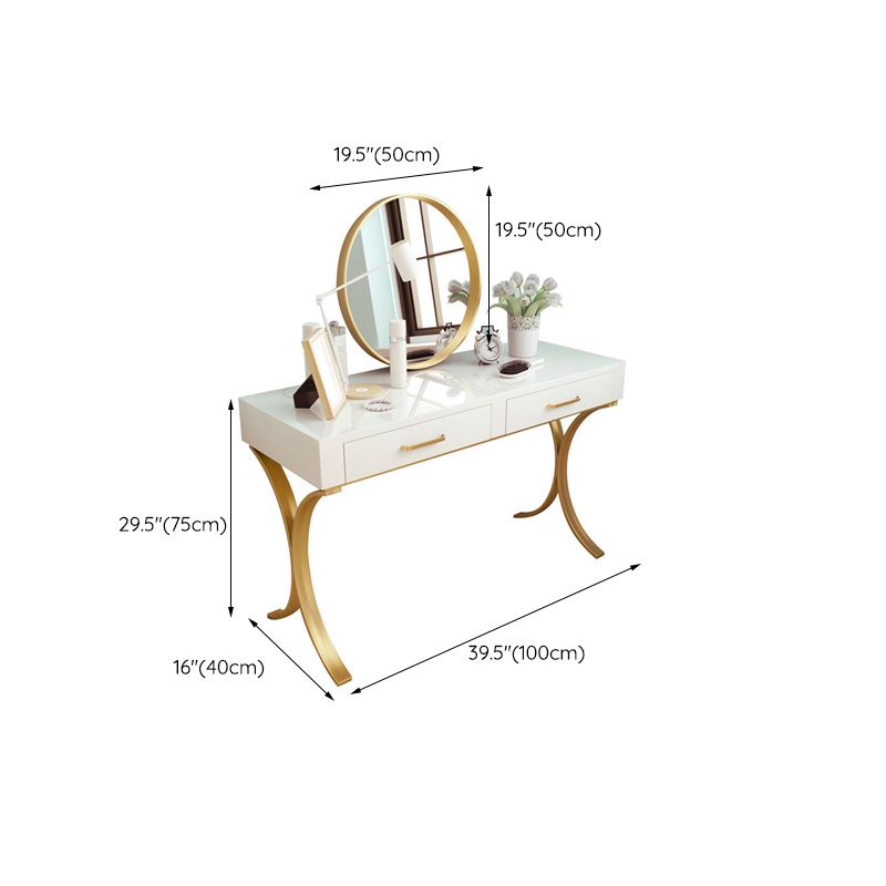 15.74" Wide Bedroom Dressing Table White Gold Make-up Vanity with 4 Storage Drawers