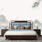Mid-Century Modern Standard Bed Ash Solid Wood Upholstered Headboard Panel Bed