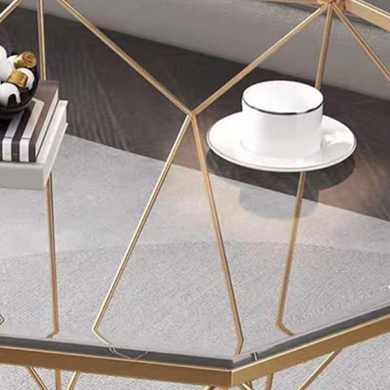 Table basse octogonale en verre moderniste 17,7" H table de cocktail simple avec cadre en fer