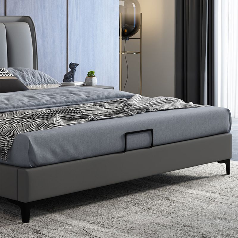 Cama rectangular gris cama estándar con cama de madera