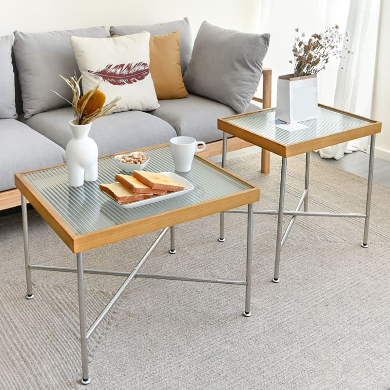 Scandinavian Glass Coffee Table with Wood Accents Cross Legs Cocktail Table Clearhalo 'Coffee & Accent Tables' 'Coffee Tables' 'coffee_tables' 'furn' 'furn_coffee_tables' 'Furniture' 'furniture_coffee_tables' 'Living Room Furniture' 1200x1200_c56e0192-5b55-4fb7-ac37-9ac59b4f8f36
