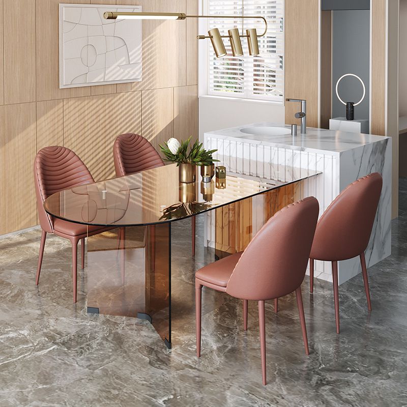 Glass Top Dining Table Modern Dining Table with Double Pedestal Base Clearhalo 'Dining Tables & Seating' 'Dining Tables' 'dining_table' 'Furniture' 'furniture_dining_table' 'Kitchen & Dining Furniture' 'kitchen' 'kitchen_dining_table' 1200x1200_c56ec93d-6cf5-43e0-9711-1d93d89ec221