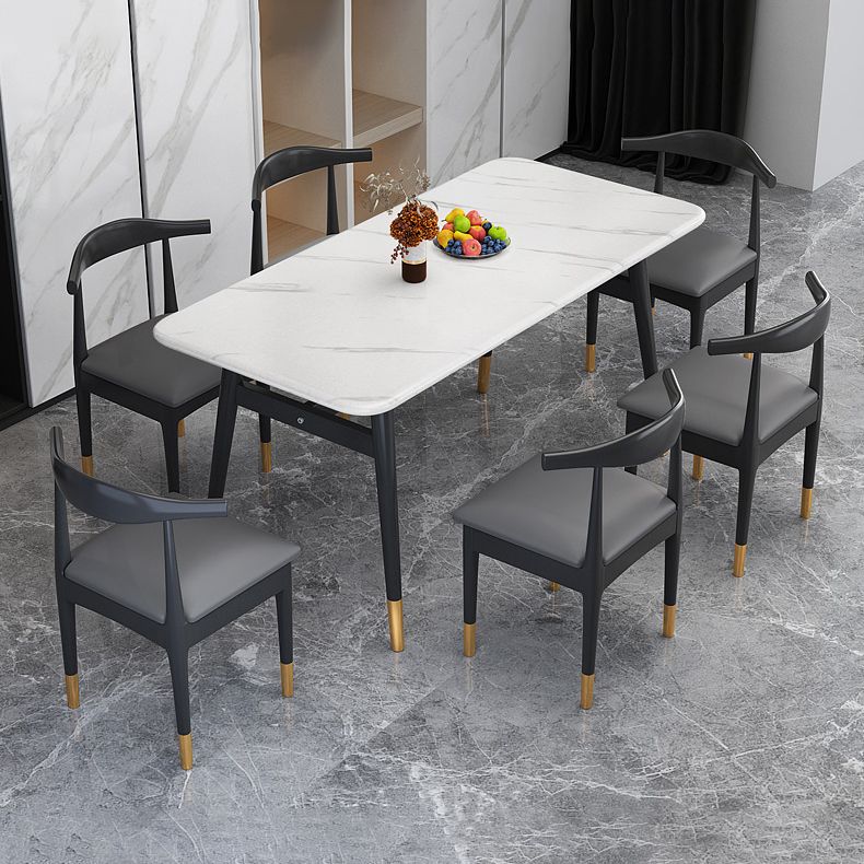 Rectangular Scandinavian Sintered Stone Dining Room Set Dining Furniture with 4 Legs Base Clearhalo 'Dining Room Sets' 'Dining Tables & Seating' 'dining_room_set' 'furn' 'furn_dining_room_set' 'Furniture' 'furniture_dining_room_set' 'Kitchen & Dining Furniture' 'kitchen&dining_furn' 'kitchen' 1200x1200_c5735e9f-86f9-484c-824a-6fbfcffd56e5