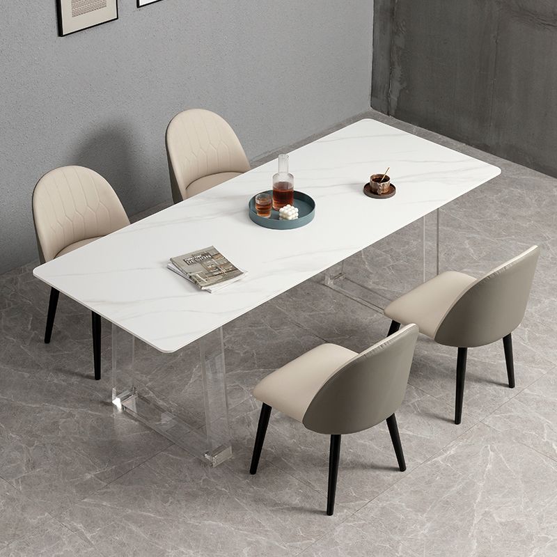 Sintered Stone Top Dining Table Rectangle Dining Table with Acrylic Double Pedestal Base Clearhalo ' dining_table' 'Dining Tables & Seating' 'Dining Tables' 'furn' 'furn_dining_table' 'Furniture' 'furniture_dining_table' 'Kitchen & Dining Furniture' 'kitchen&dining_furn' 'kitchen' 'kitchen_dining_table' 1200x1200_c5762a8c-b423-4379-82a7-ba6508d5f086