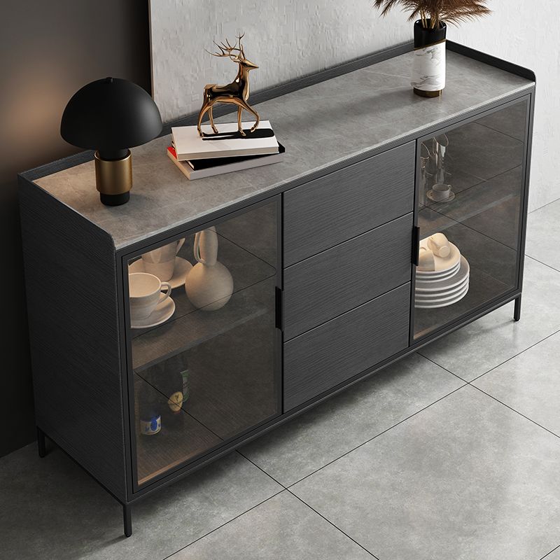 STONE BUFFET SERVER MODERNO MODERN STANTE SCHEDA STRADA DI VETRO con armadi e cassetti
