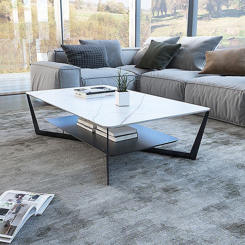 Cross Table Base Design Black Metal Base Slate Top Rectangular Coffee Table Clearhalo 'Coffee & Accent Tables' 'Coffee Tables' 'coffee_tables' 'furn' 'furn_coffee_tables' 'Furniture' 'Living Room Furniture' 1200x1200_c5782cbb-470b-44aa-9d9a-821e3da574ec