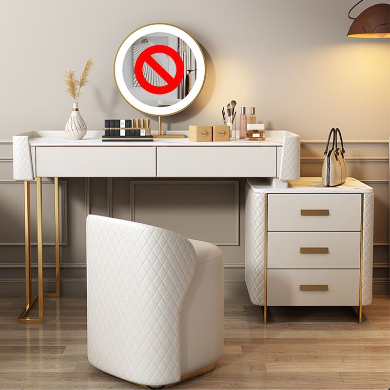 wood and Faux Leather Glam Makeup Counter Beige Make-up Vanity